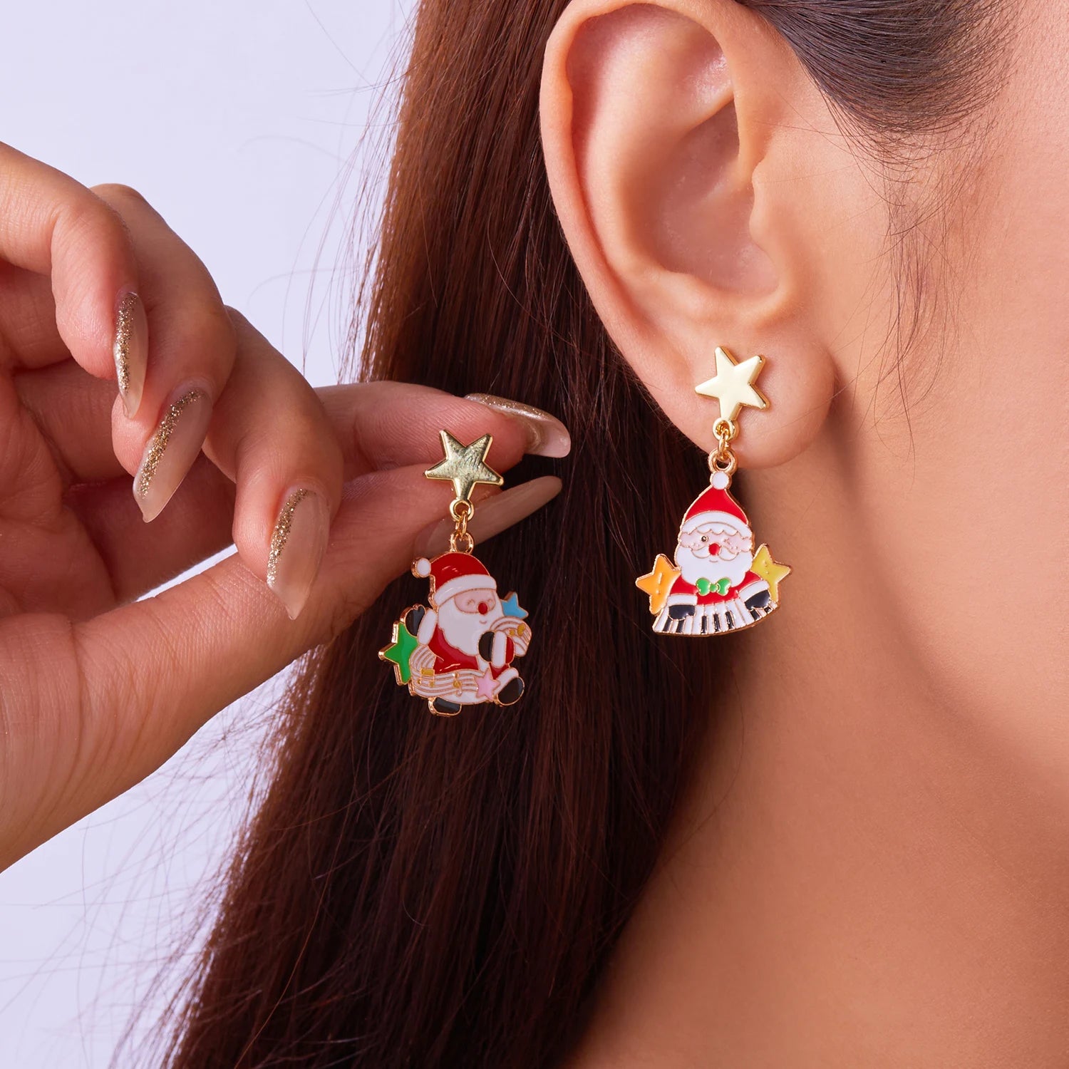 Christmas Asymmetrical Dangle Earrings For Women Santa Claus Christmas Tree Snowman Angel Zircon Pendant Earring Xmas Jewelry