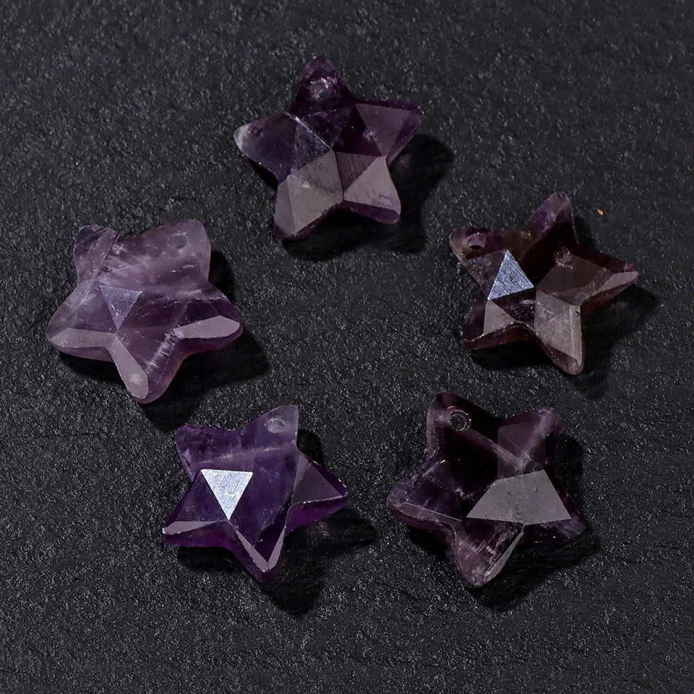 14MM Natural Faceted Stone Pendant Five Star Shape Amethysts Amazonite Quartz Charm Bead For Earrings Bracelets Necklace DIY