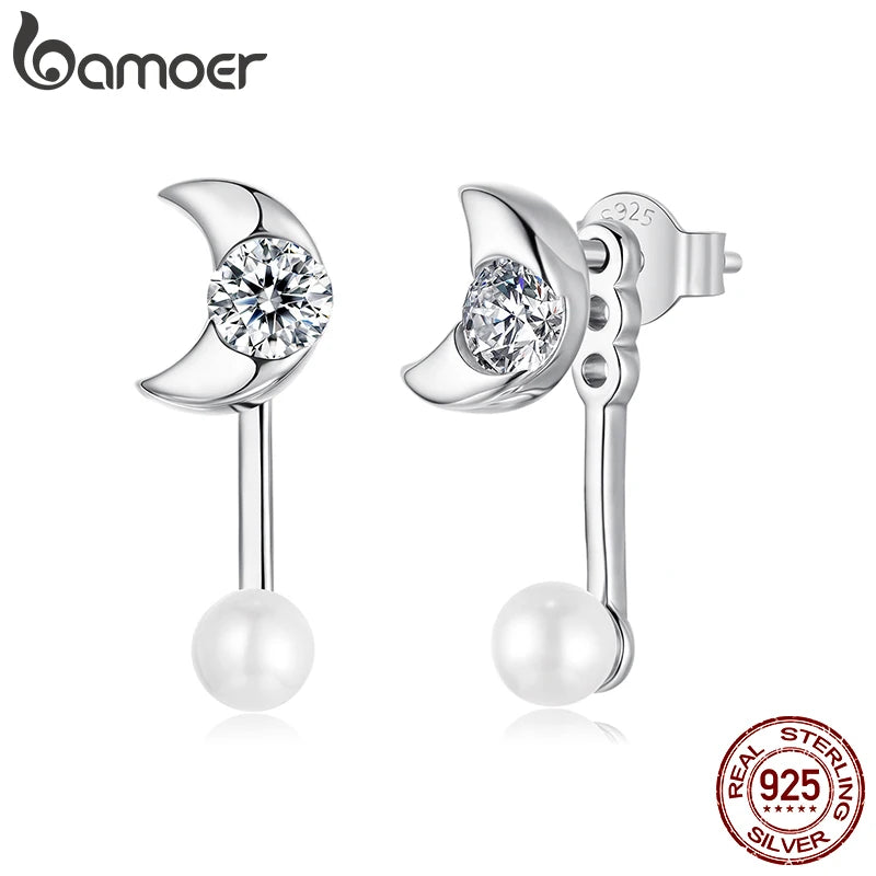 BAMOER Abnehmbare Moonlight Ohrstecker, wendbare Muschelperlen-Ohrringe aus 925er Sterlingsilber für Damen, Vorder- und Rückseite
