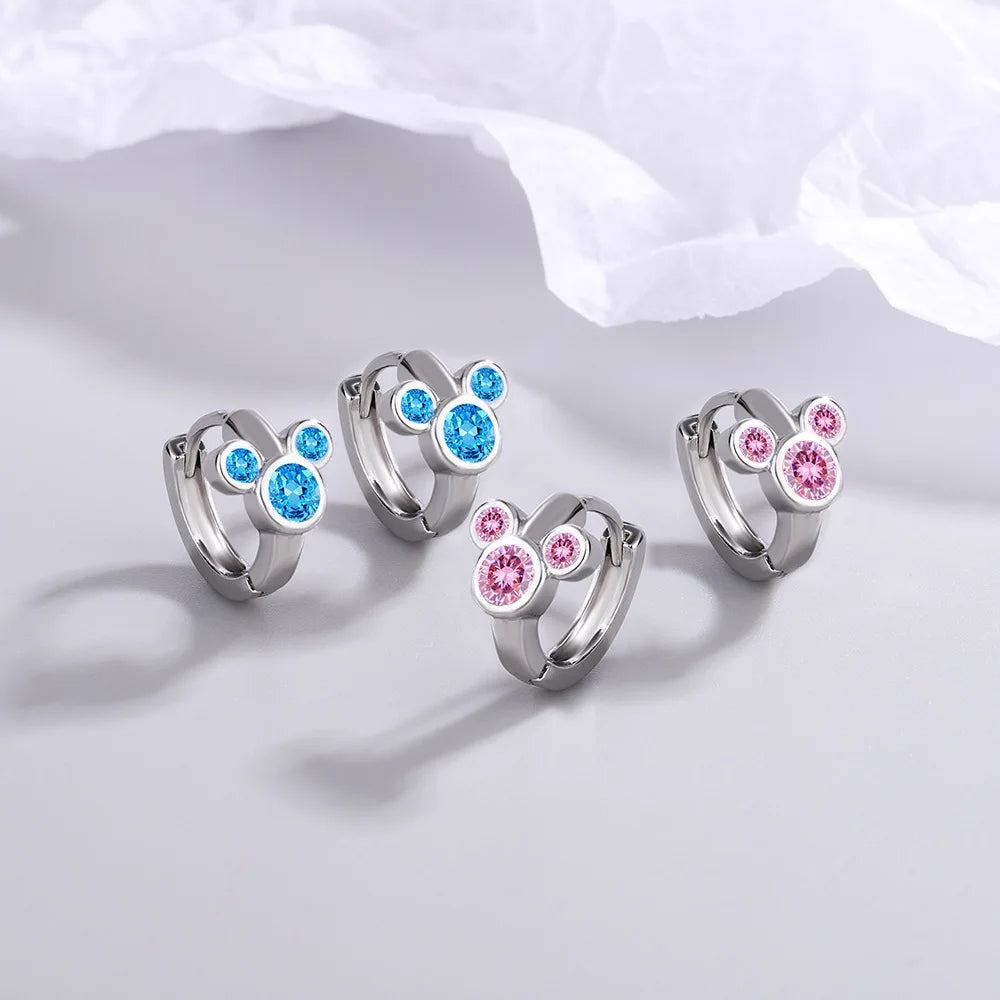 Baby Princess 925 Sterling Silver Blue Crystal Cute Pet Cat Paw Hoop Earring For Child Girl Women Loop Earring Jewelry