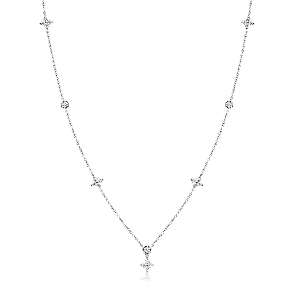Serenity D Moissanite Necklace for Women Gift Solid 925 Silver Sparkling Lab Diamond Four Leaf Clover Pendant Neck Chain Jewelry