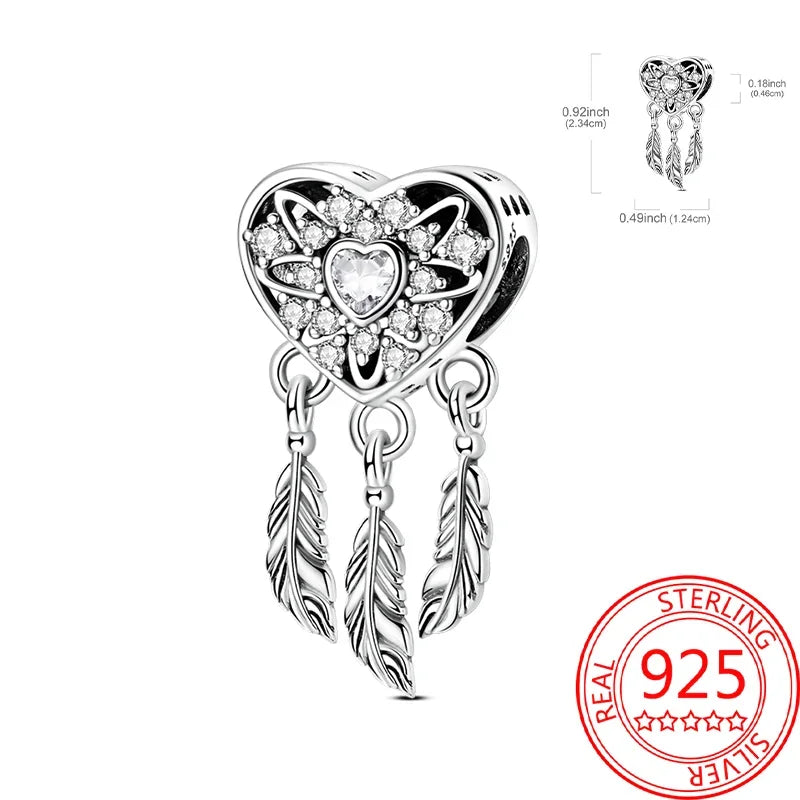 Sterling Silver 925 Bright Sun Charms Dazzling Stone Sun Dreamcatcher Beads Fit Original Bracelet for Women Diy Jewelry Gifts