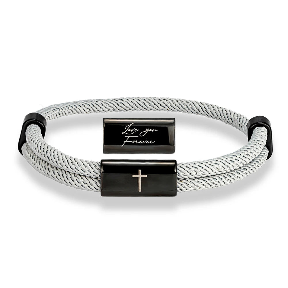 MKENDN Charm Rope Bracelet Cross Black Stainless Steel Bracelets Handmade Men Women Prayer Fitness Chain Couple Jewelry Gift