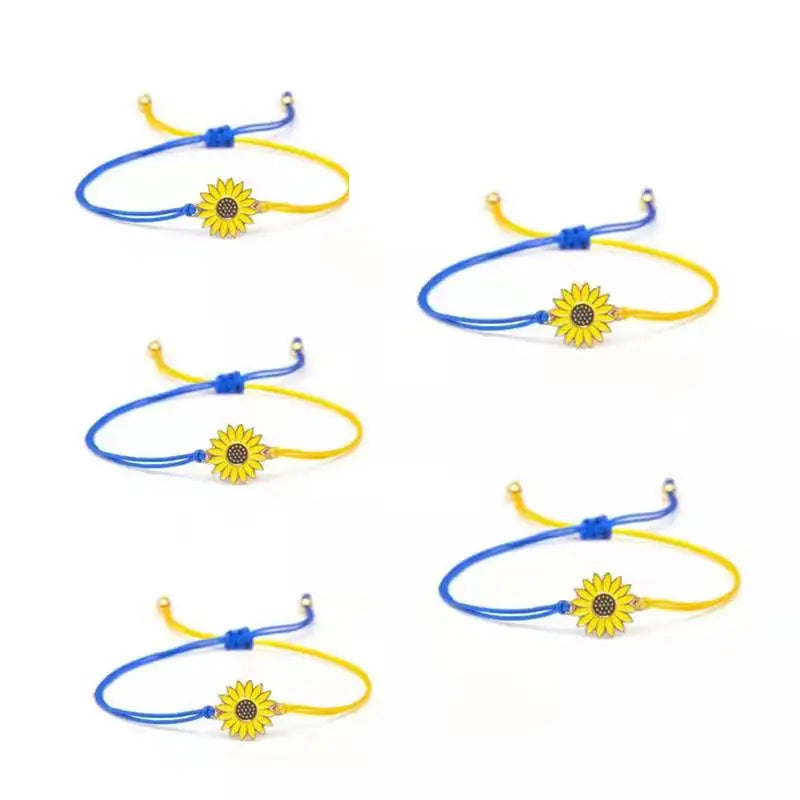 Simple Handmade Braided Sunflower Bracelet For Women Minimalist Daisy Flower Bracelets Blue Yellow Ukraine Flag Charm Jewelry