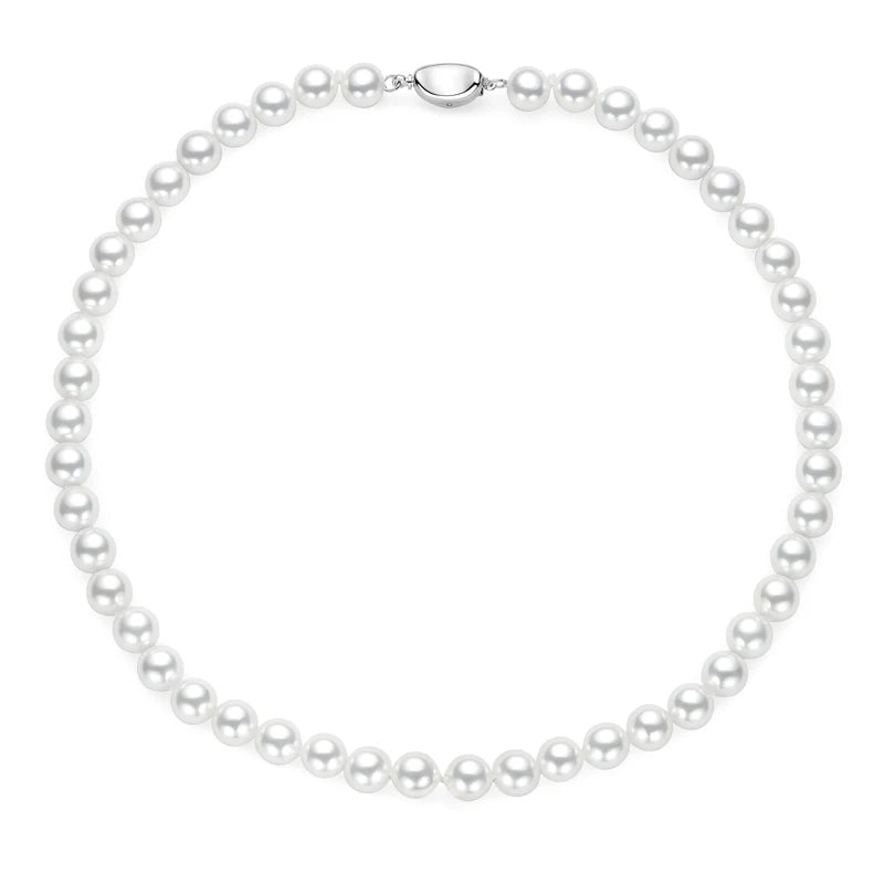 Natural White Fresh Water Pearl Necklaces 8-9Mm 925 Sterling Silver Pearl Zircon Pendant Necklace for Women Wedding Banquet Neck