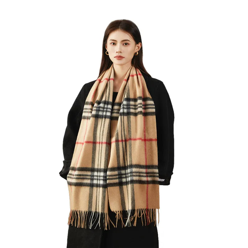 Autumn and winter BABA plaid scarf for women, stylish and versatile warm winter neck scarf in Korean-style checkered pattern.