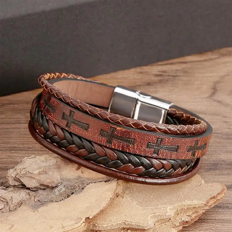 Fashionable Leather Bracelet For Men Vintage Handwoven Hip-Hop Punk Bracelets Hand Jewelry Gifts Dropshipping Wholesale