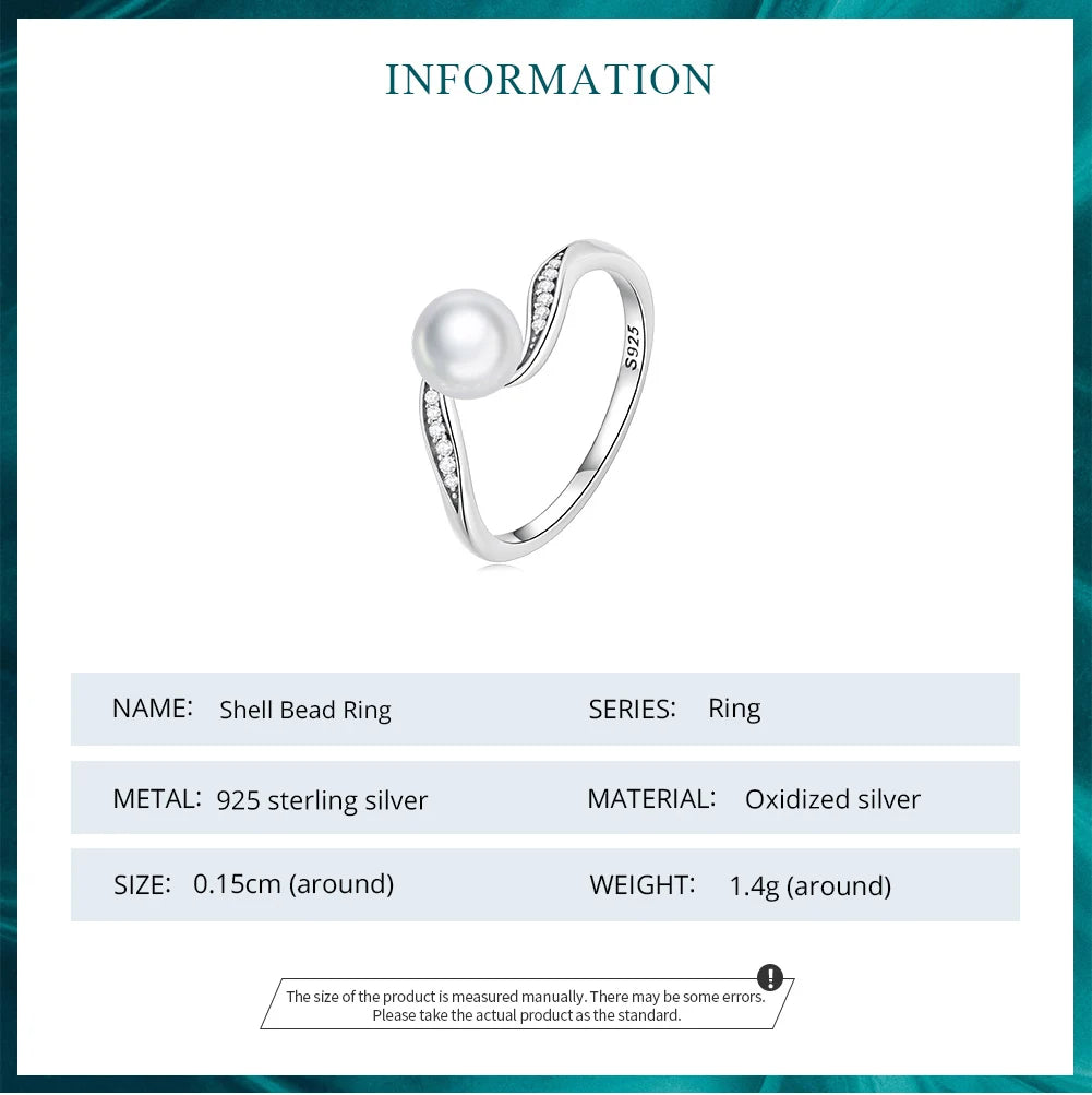 Bamoer 925 Sterling Silber Hochwertiger Muschelkern-Ring Geometrischer Ring Pave Setting CZ für Frauen Geburtstagsgeschenk Edlen Schmuck BSR304