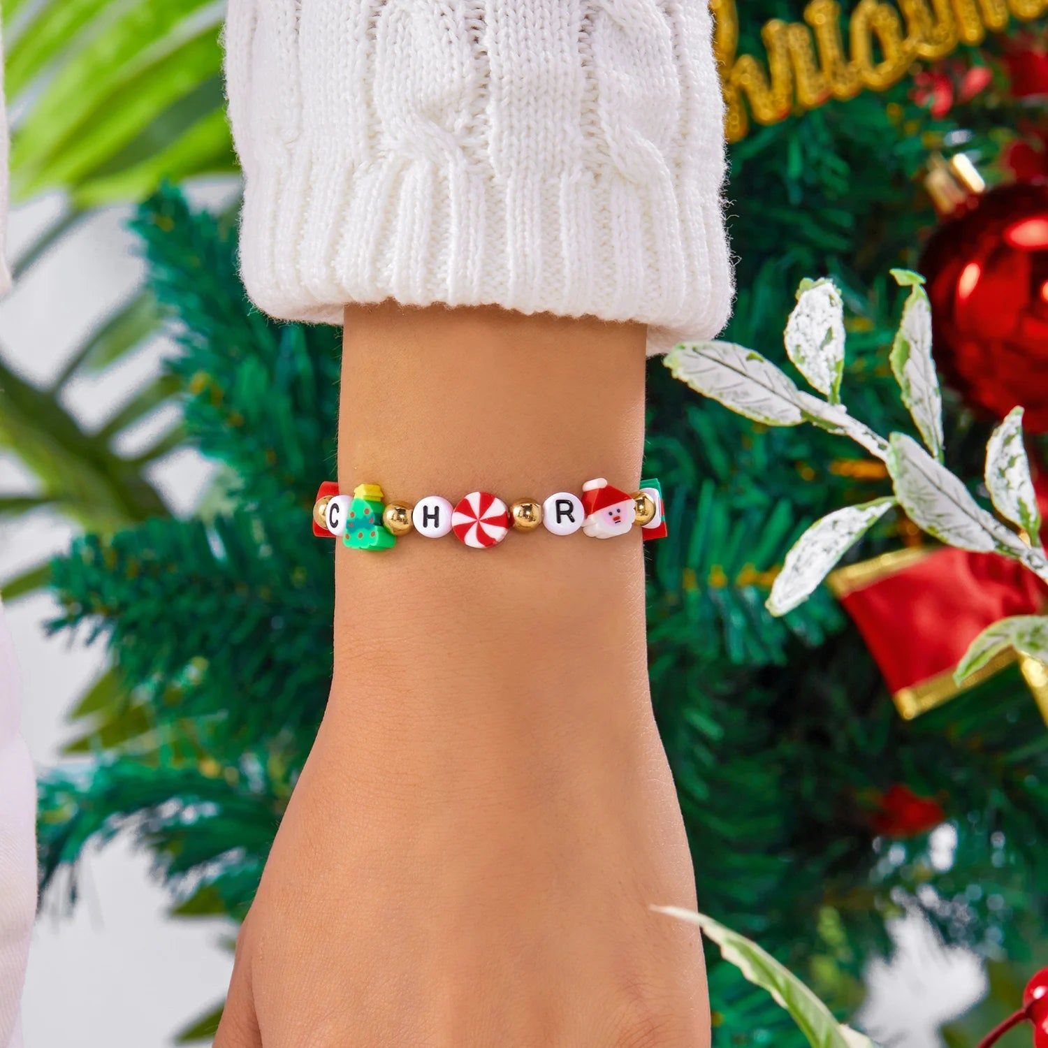 Christmas Colorful Polymer Clay Beaded Bracelets for Women Men Cute Santa Claus Xmas Tree Bracelet Party Aesthetics Jewelry Gift
