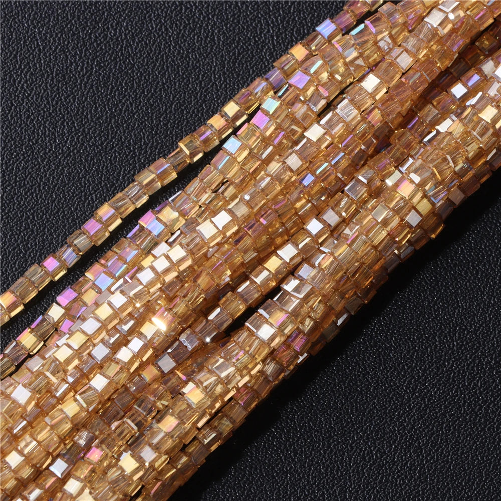 Hot Natural Faceted Stone Bead 2-3mm Small Square Quartz Garnet Glass Cube Loose Beads For Jewelry Making Needlework Accessories