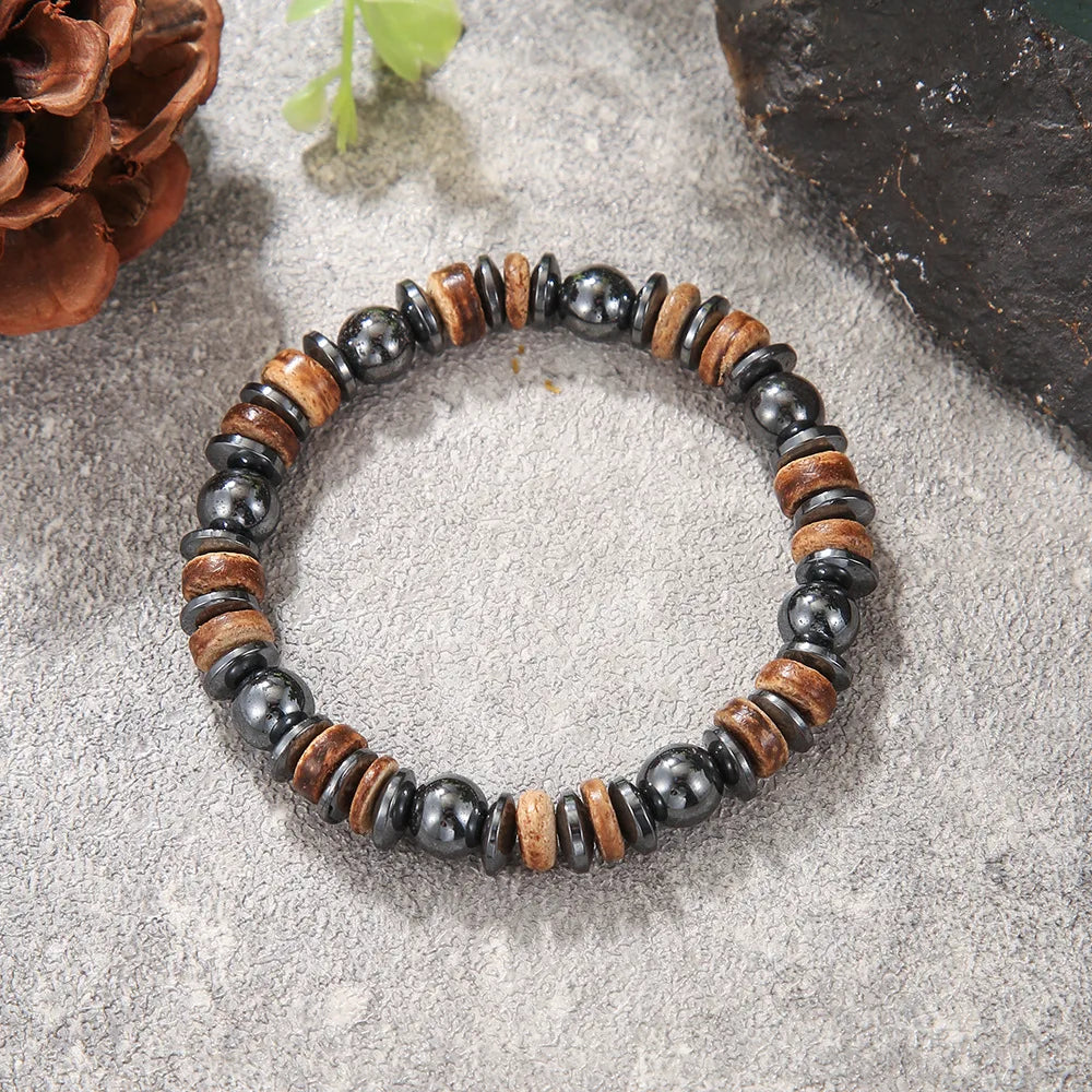 1PC Vintage Male Tribal Coconut Shell Wooden Beaded Bracelet for Men Lava Stone Bracelet Man Jewelry Gift for Him