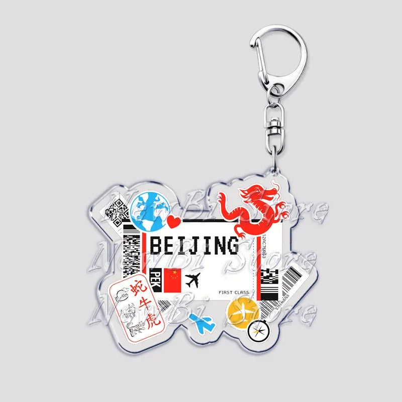 Hot Boarding Pass Keychains for Accessories Bag  NEW YORK TOKYO SEOUL PARIS LONDON Travel Souvenir Tickets Keyring Friends Gifts