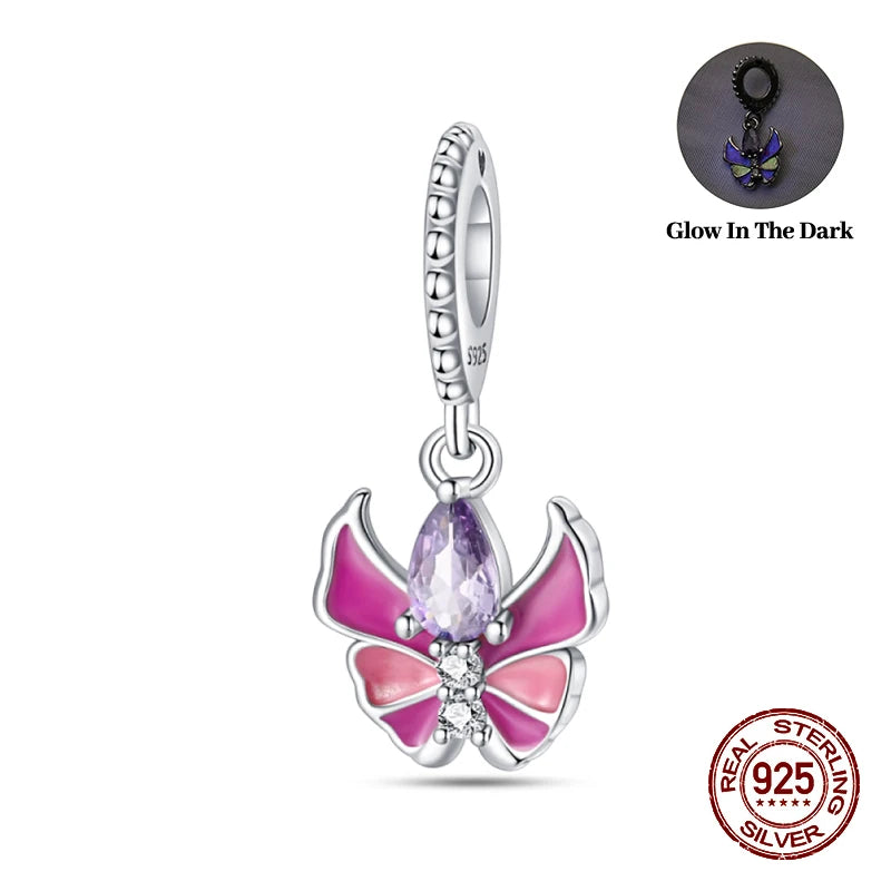 100% 925 Sterling Silver Dragonfly Butterfly Luminous Insect Charms Beads Fit 3mm 925 Original Bracelets DIY Party Jewelry