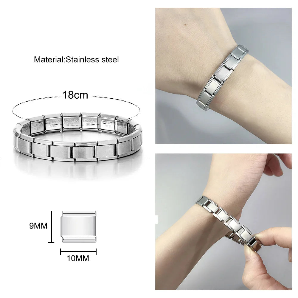 URING Women Men Charms Beads Trendy Baby Hamburger Heart Angel Wings Stainless Steel Italian Jewelry Link Making DIY Bracelets