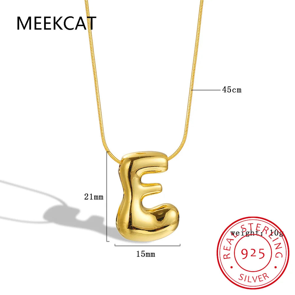 Collares 925 Sterling Silver Chunky Alphabet Balloon Bubble Initial Letter Pendant Necklace for Women Men Charm Necklaces