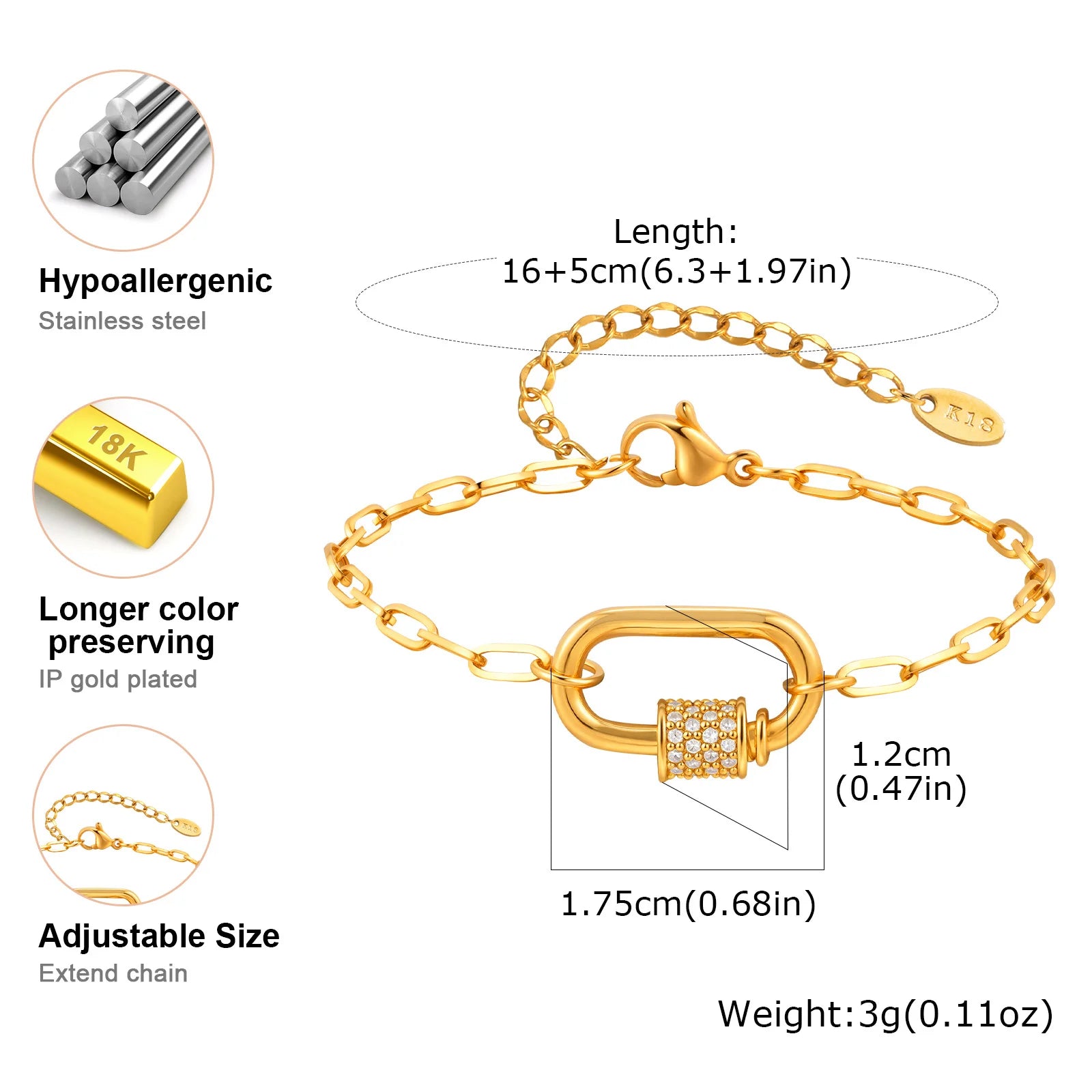 Vnox Stainless Steel Geometric Spiral Bracelets For Women Men Heart U-shaped Screw Lock Chain Bracelet Necklace Jewelry Gifts