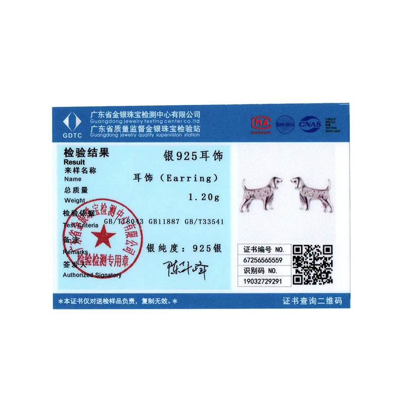 BISAER 925 Sterling Silver Golden Retriever Stud Earrings Pet Dog Earrings Pavé Setting Zircon Plated White Gold Women Jewelry