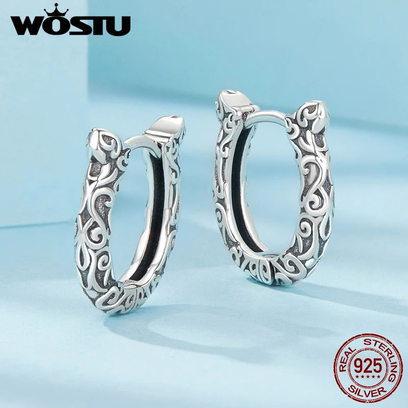 WOSTU 925 Sterling Silver Lucky Horseshoe Hoop Earrings For women Vintage S925 Silver Ear Hoops Pendients Fine Jewelry Gift