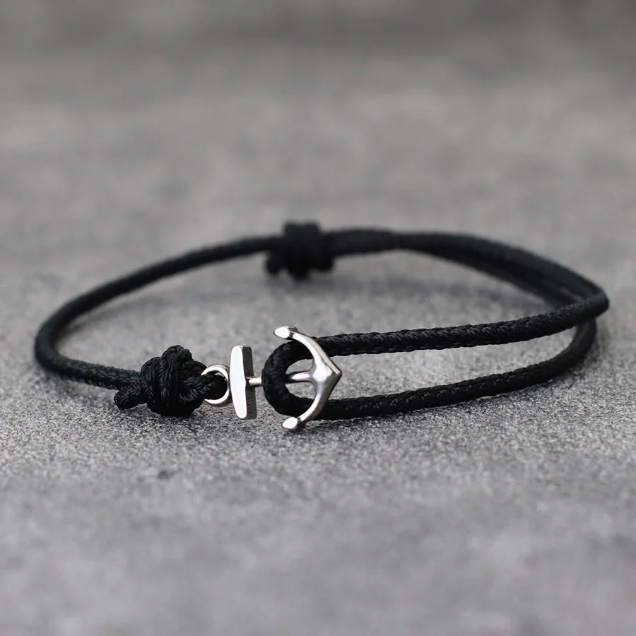Grade A 2mm Thin String Lucky Red Bracelet Men Stainless Steel Beach Nautical Anchor Braslet Outdoor Sports Cycling Accessories