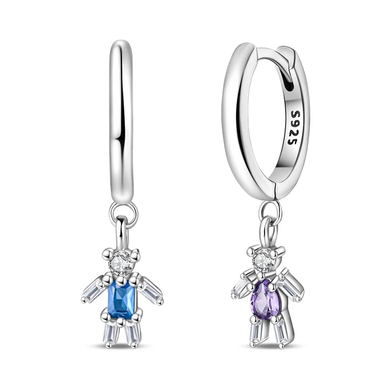 New Earring For Women 925 Silver Sparkling Butterfly Bear Pink Heart Princess Double Hoop Earrings Luxury Party Jewelry