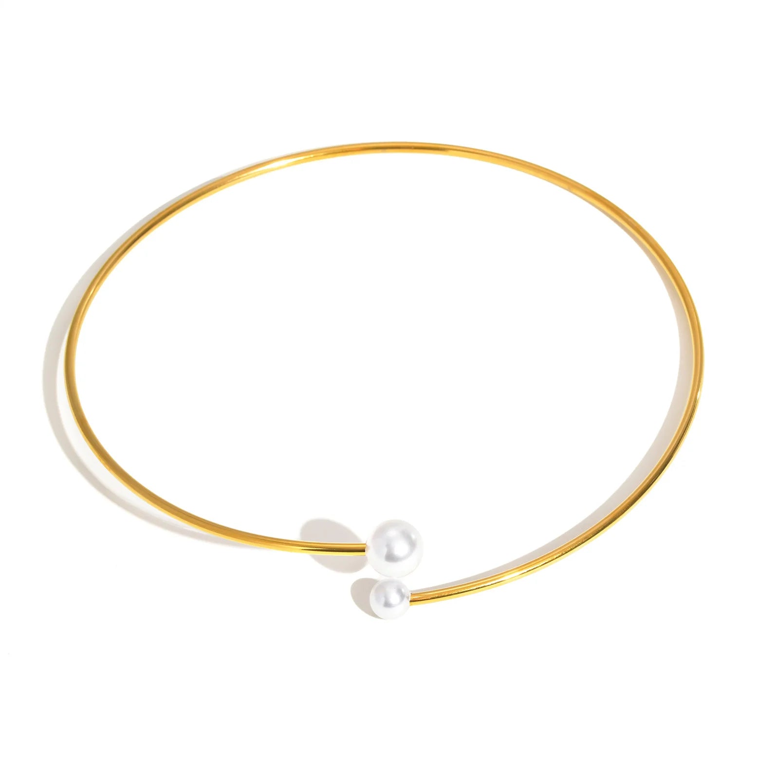 Vnox Simple Stainless Steel Pearl Gold Color  Women's Cuff Choker Necklaces Charm Daily Jewelry Girls Neck Gifts Accessory