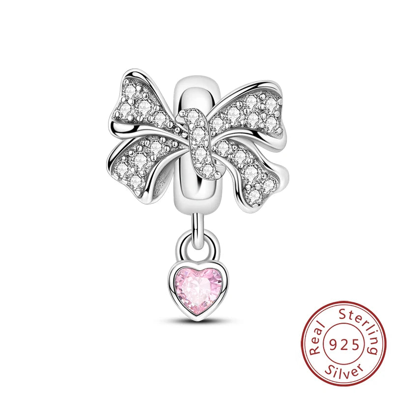 Fit Original 925 Sterling Silver Charms Beads Bows Swan Ballet Princess Pink Charms For Women Fine DIY Birthday Jewelry Gifts