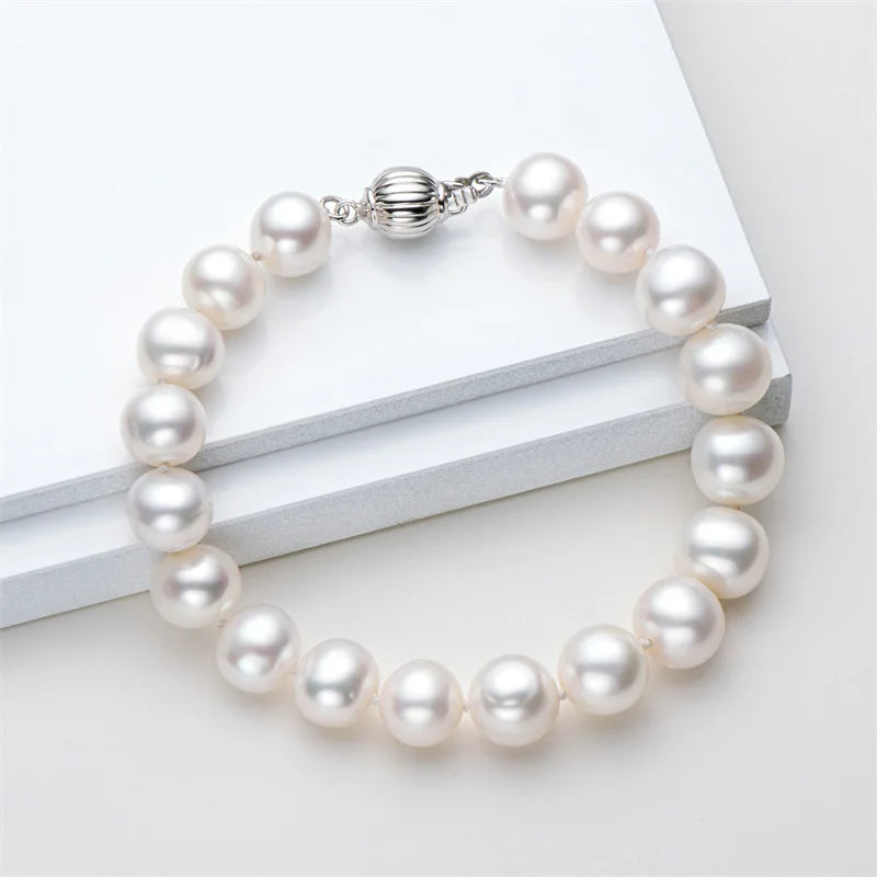 OXTAO 925 Silver Natural Freshwater Pearl Bracelet Women'S Daily Wear Elegant Bracelet Jewelry Anniversary Birthday Gift