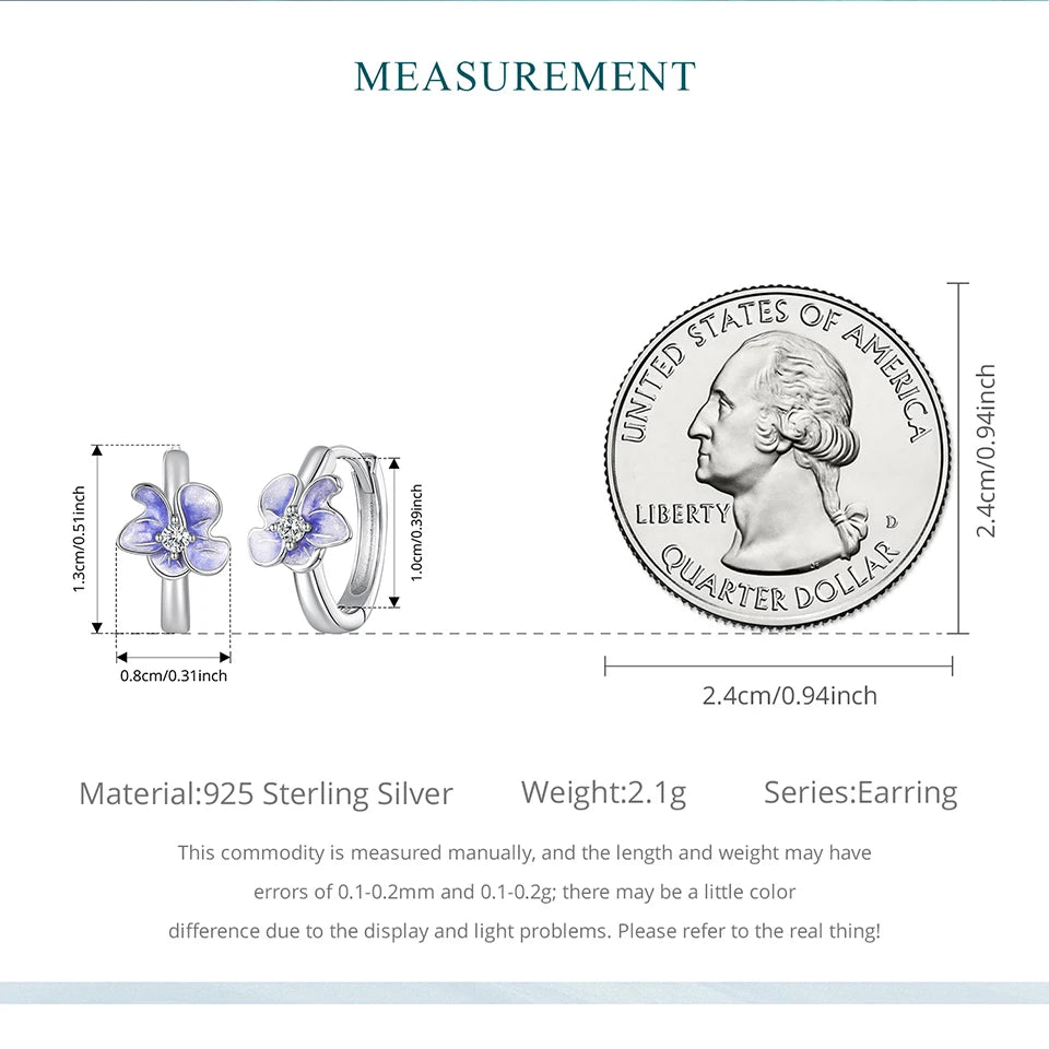 WOSTU 925 Sterling Silver Mystical Purple Flower Hoop Earrings For Women , Wedding Engagement Luxury Drip Oil Iris Earring Gift