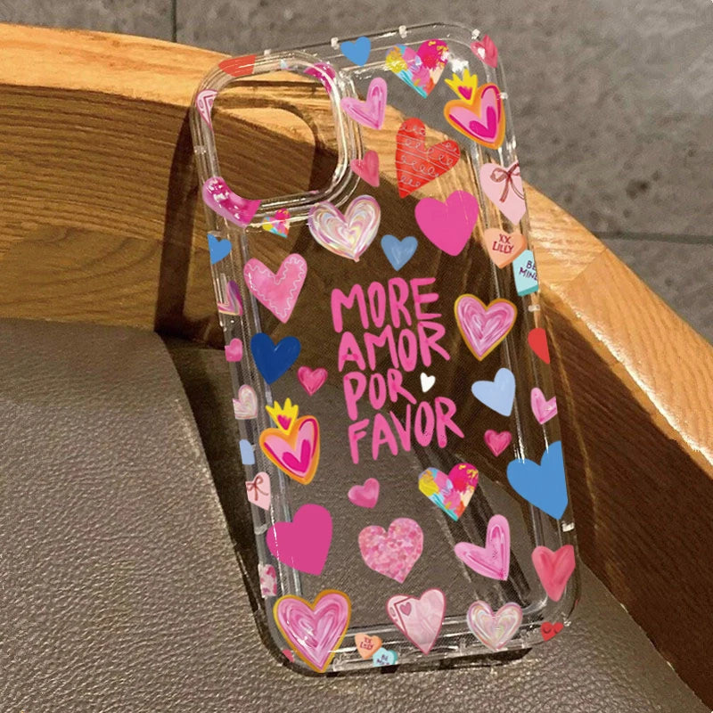 Phone Case For iPhone 17 Air 16 15 14 13 12 11 Pro Max 16E 7 8 15 16 Plus Different Heart Print Clear Soft Silicone Cover