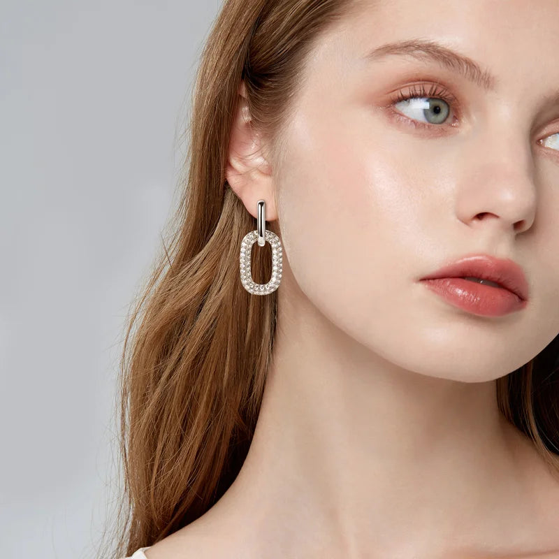 OXTAO Hoop Earrings 100% 925 Silver D Color Full Moissanite Paperclip Link Dangle Earrings for Women  Fine Wedding Jewelry Gift