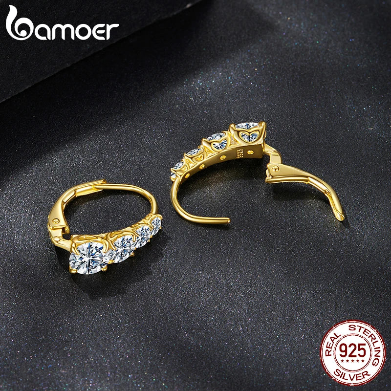 Bamoer Arranged Multiple Size Moissanite Hoop Earrings 925 Sterling Silver Ear Buckle for Women Dazzling Engagement Jewelry Gift