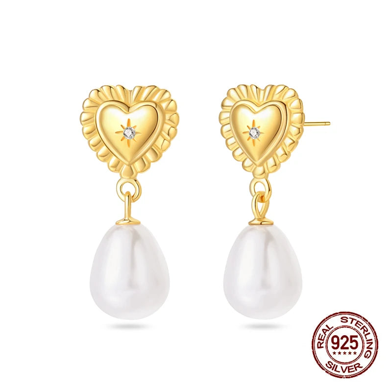 New Pearl Earrings 925 Silver Stars Moons Butterfly Sea Shell Golden Hoop Earrings Ear Stud For Women Engagement Luxury Jewelry