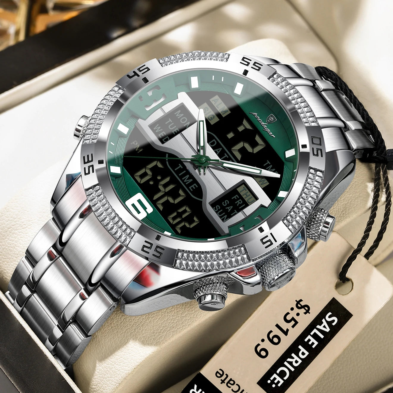 POEDAGAR Sports Luxury Man Wristwatch Dual Time Display Digital Week Date LED Luminous Men Watch Electronic Quartz Men's Watches