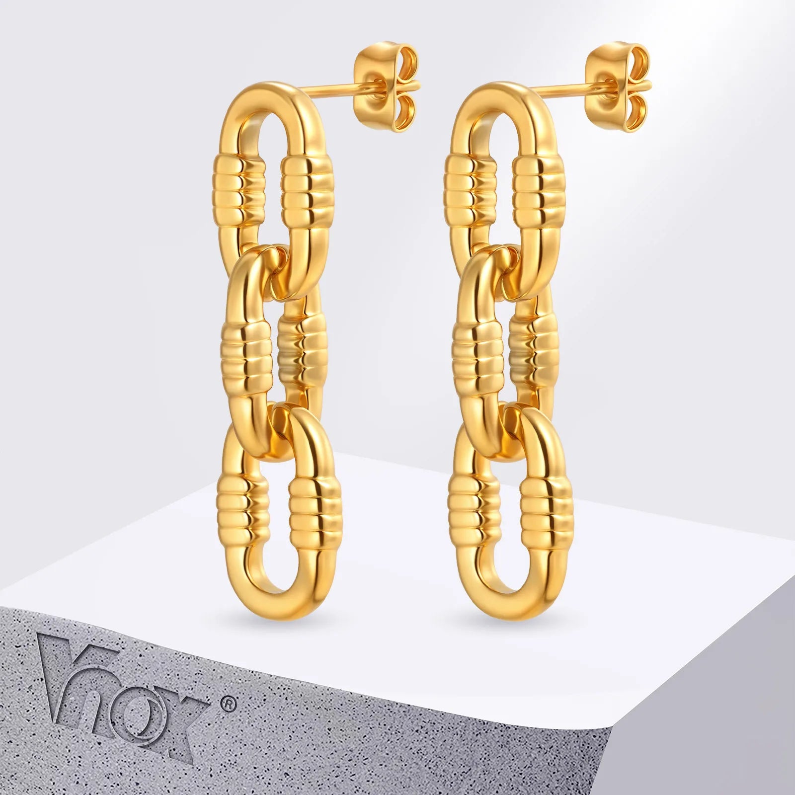 Vnox Trendy Geometric U-shape Tassel Drop Earring,Stainless Steel Ear Buckle Hoops Hollow Earrings For Women,Statement Jewelry