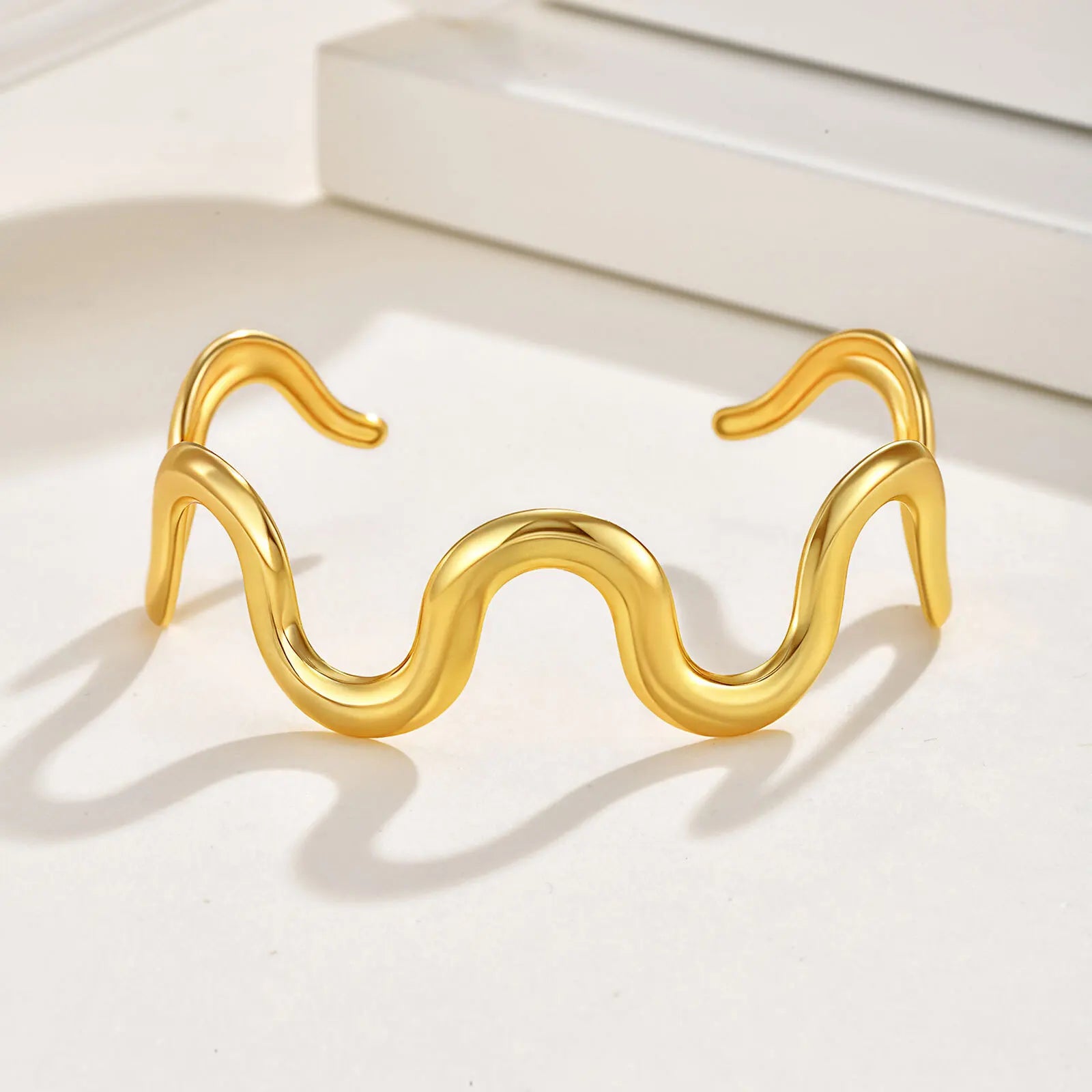 Bracelets Vnox en acier inoxydable à ouverture vague, joncs simples à lignes irrégulières plaqués or pour femmes, bijoux à charme géométrique, cadeaux