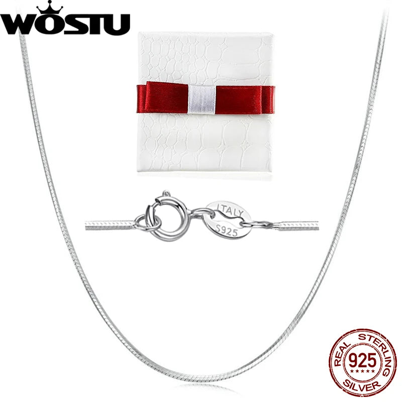 WOSTU 925 Sterling Silver Snake Chain Box Necklace 18k Gold Basic For Women Girls Fit Pendant&Charm Fine Jewelry Thin&Strong