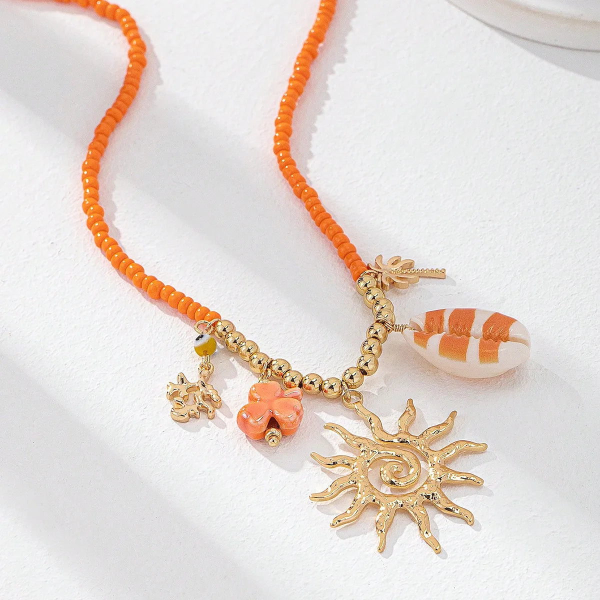 Summer Beach Vacation Sea Star Conch Shell Pendant Short Necklace