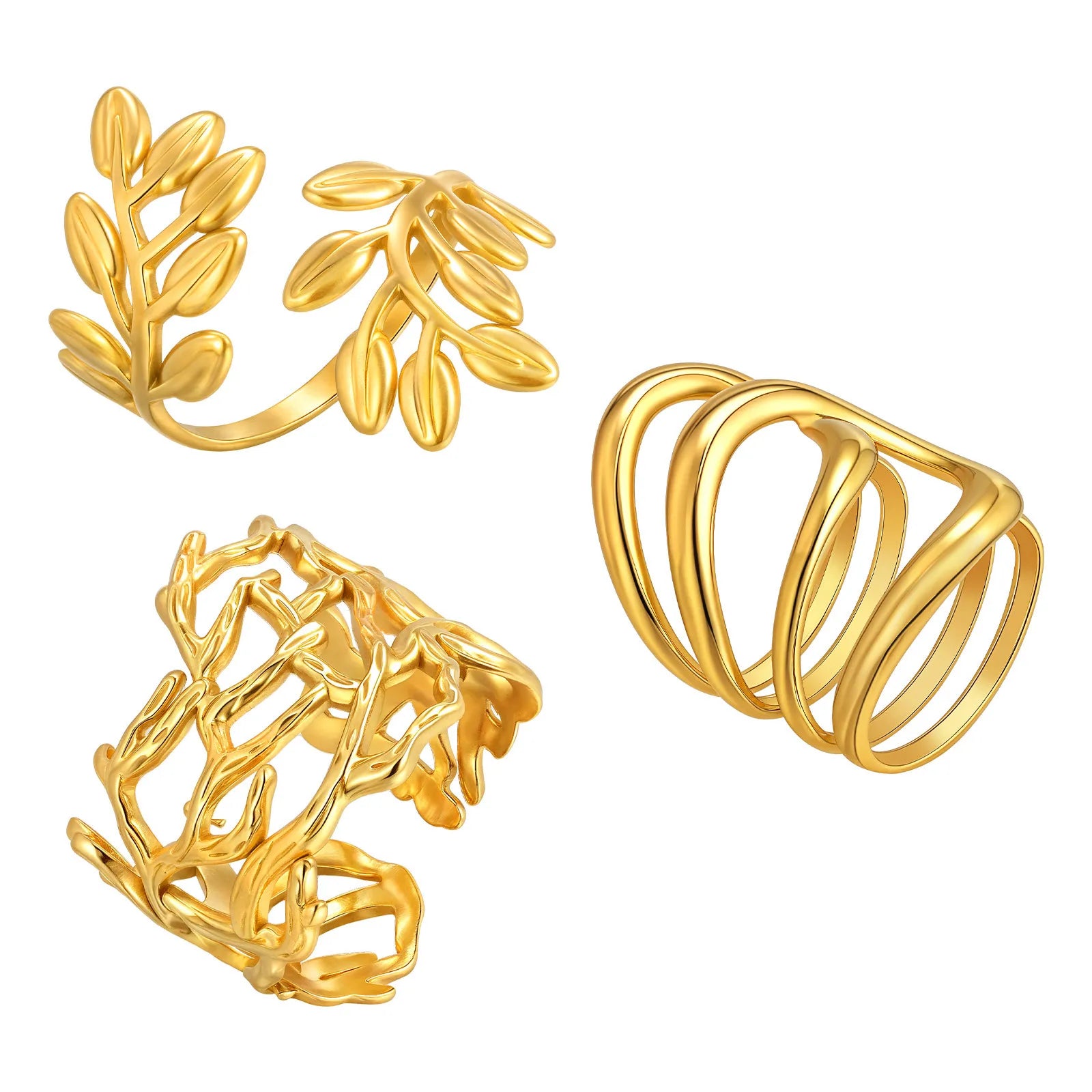 Vnox New Design Irregular Unusual Ring For Women,Stainless Steel Female Fashion Daily Party Jewelry,Aesthetic Style Finger Ring