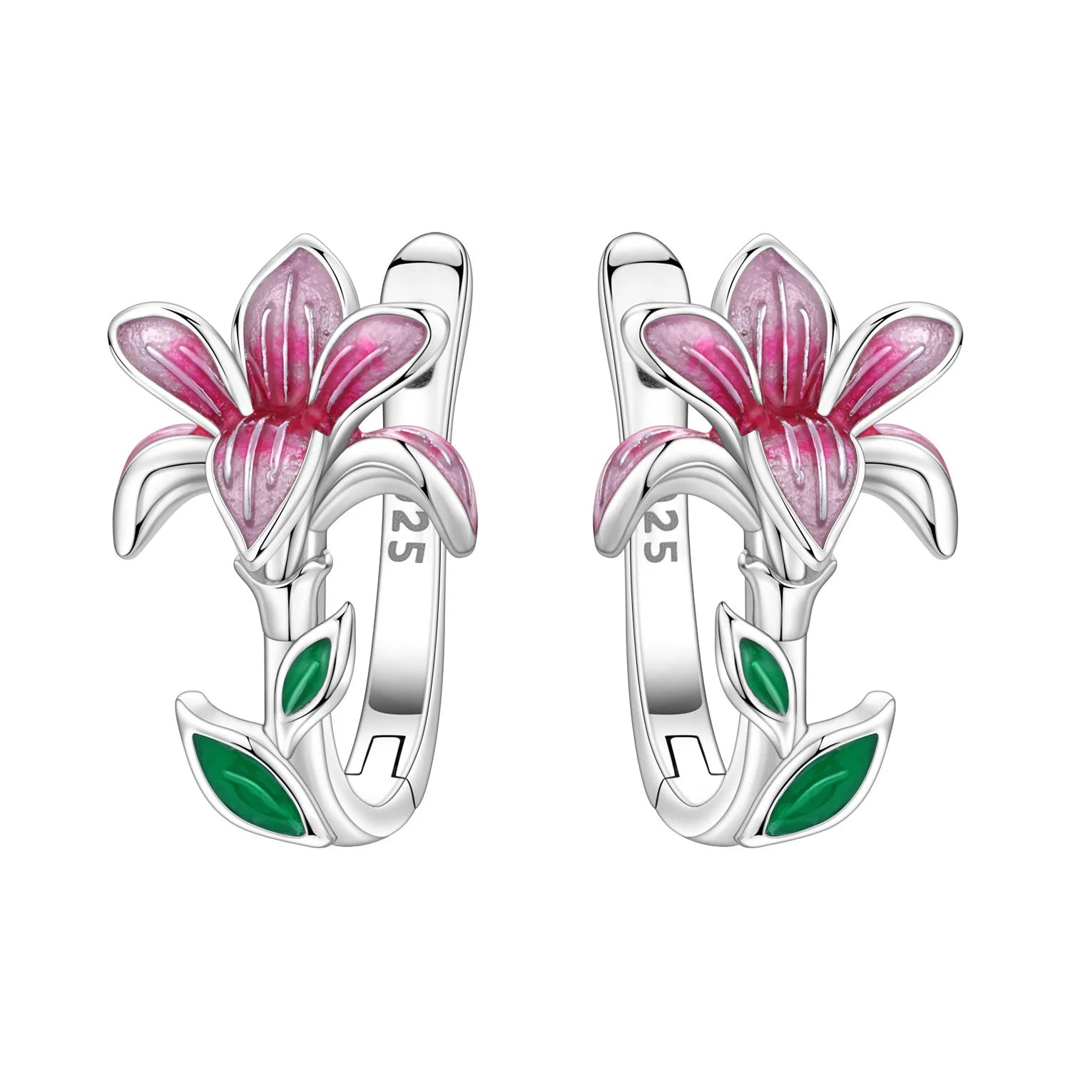 PANPOKI Original 925 Sterling Silver Blue Iris Flower Earrings Women Hoop Earring Anniversary Jewelry Trendy Gifts