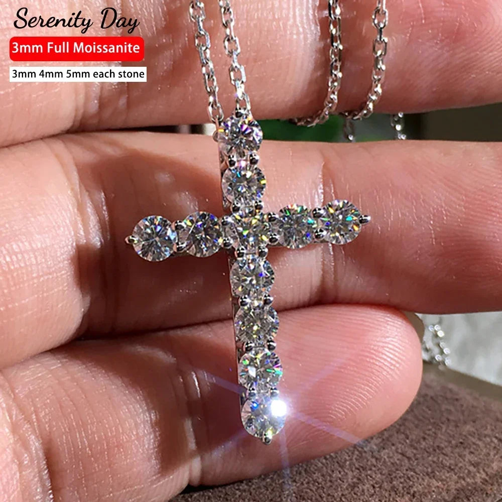 3mm 4mm 5mm Moissanite Cross Necklace GRA Certified S925 Silver Jesus Pendant Neck Chain for Women Engagement Bridal Fine Jewely - Madeinsea©