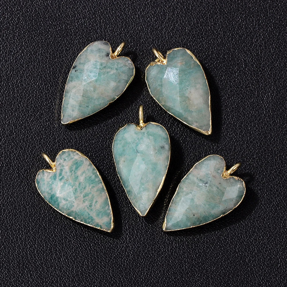 2PCS/lot Faceted Heart Shape Stone Pendant Natural Amethyst Rose Quartzs Labradorite Love Charms For Jewelry Making Necklace DIY