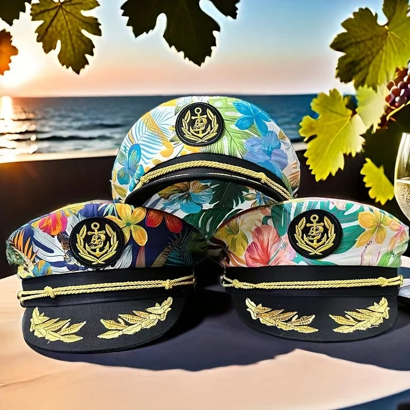 Burning Man printed embroidery adjustable navy cap Sailing cap Adult nautical cap Marine cap Cruise party Navy party Hat