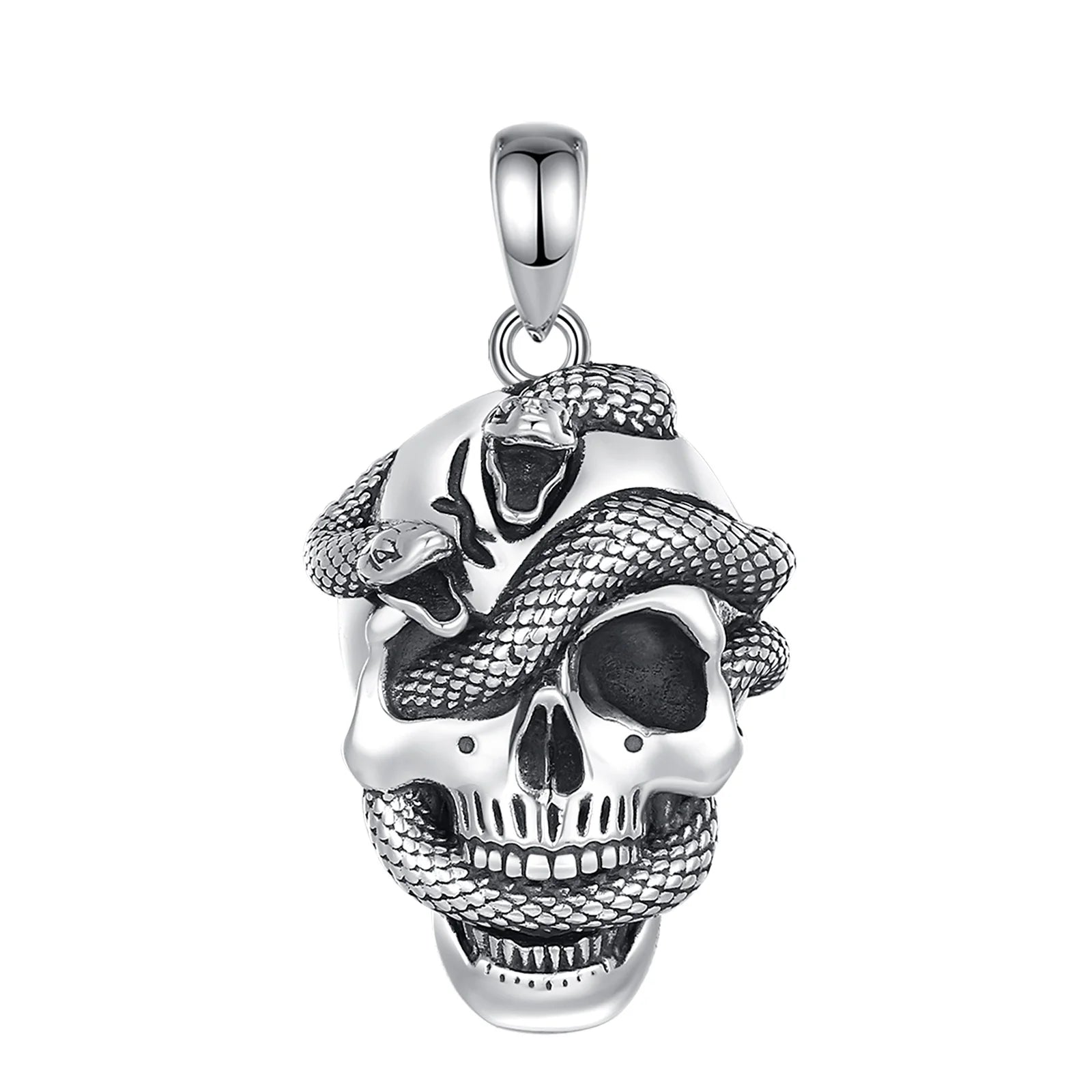 Eudora 925 Sterling Silver Skeleton Snake Necklace for Women Man Vintage Skeleton Skull Pendant Personality Jewelry Fine Gift