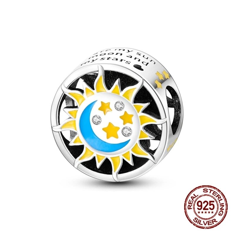 Breloque en argent sterling 925 représentant la lune, l'étoile, l'avion, l'espace, série bleue, compatible avec les bracelets Pandora originaux, bijoux à offrir