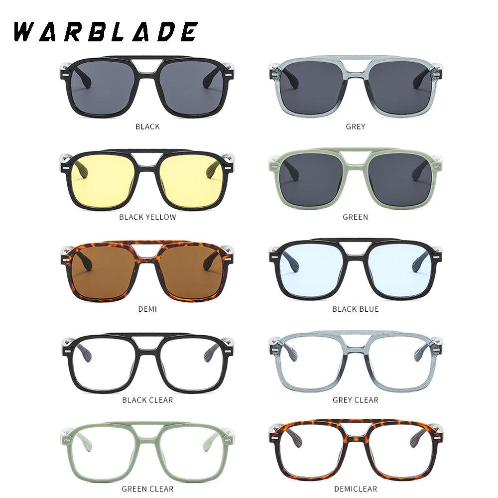 Lunettes de soleil de marque de luxe rétro carrées à double pont pour femmes, mode pilote rivets hommes été extérieur voyage nuances UV400