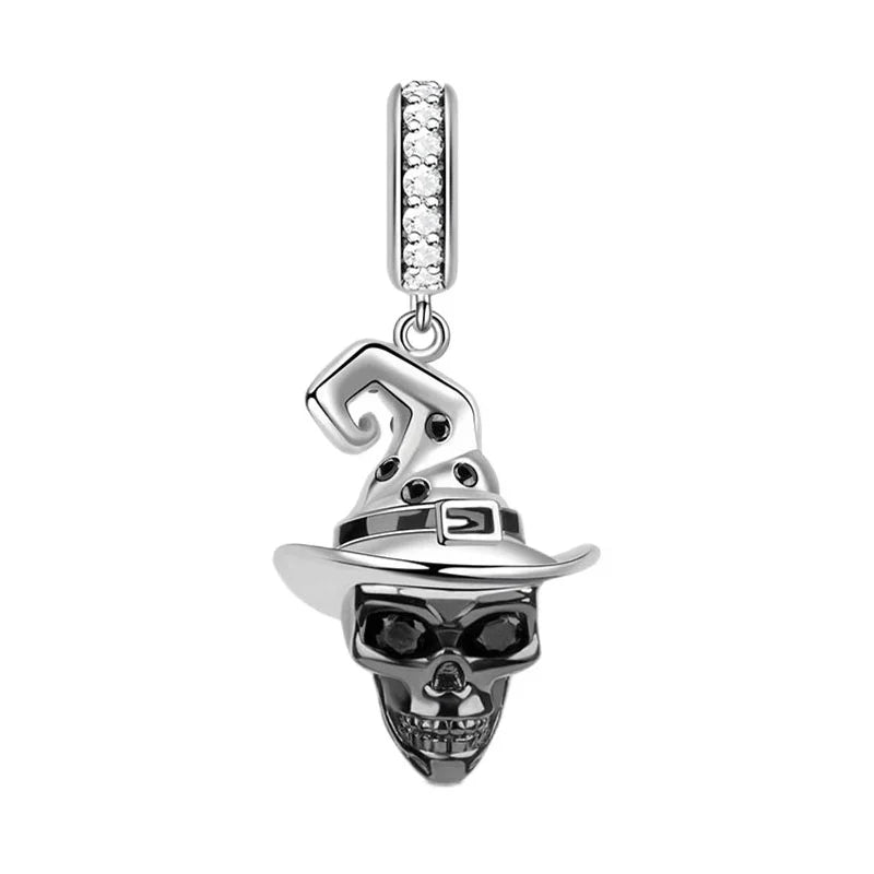 Halloween Charms 925 Sterling Silver Black Skull Bat Pumpkin Pendant Fit Original Bracelet Charm Beads Necklace DIY Fine Jewelry