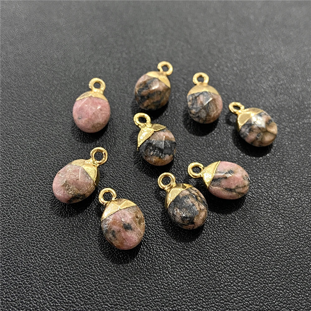 6x10mm Natural Faceted Oval Shape Stone Pendant Chalcedony Quartz Howlite Charms For Jewelry Making DIY Earring Accessories 5Pcs