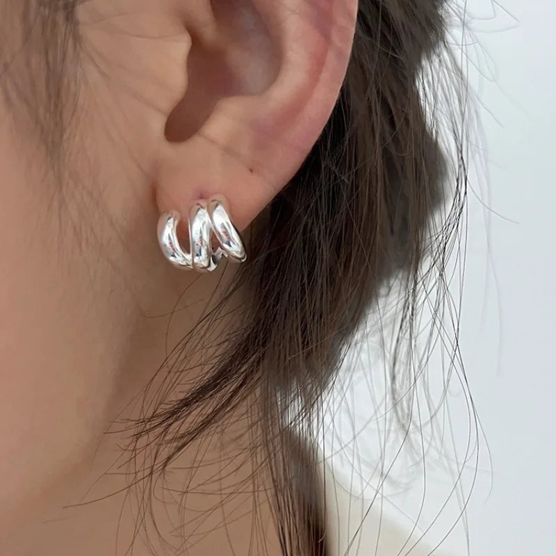 925 Sterling Silver Vintage Gold Cross Lines Earrings For Women Trendy Earring Jewelry Prevent Allergy Party Accessories G