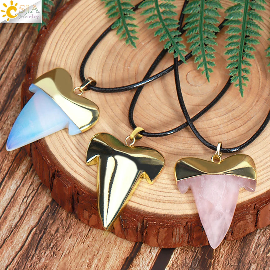 Shark Tooth Natural Stone Pendant Copper Necklace