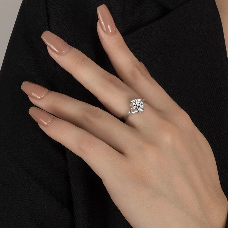 PERFANY 0.5/1CT Moissanite Engagement Ring for Women S925 Pure Silver Angel Kiss Laboratory Certified Diamond Wedding Jewelry - Madeinsea©